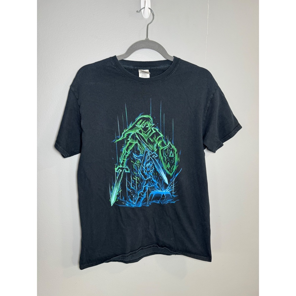Gildan Mens Legend of Zelda Link Graphic T-Shirt Black Short Sleeve Size M